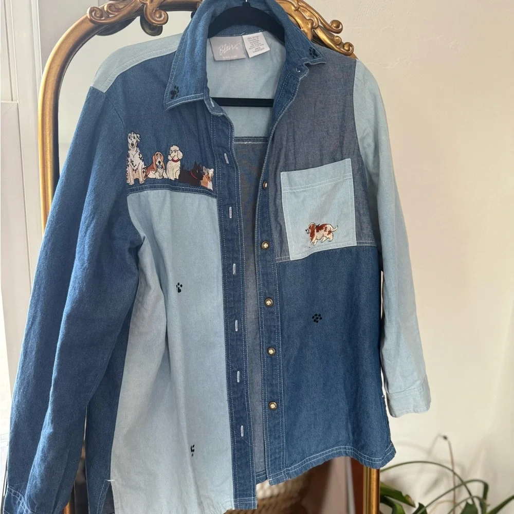 Denim Embroidered Dog Shirt - Picture 1 of 6
